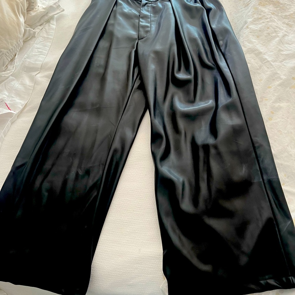 Wide leg faux leather pants
